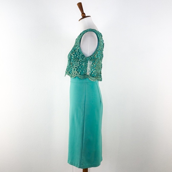 Eva Franco Teal Green Lace Popover Sheath Dress - Picture 3 of 8